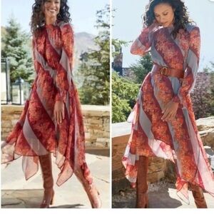 Soft Surroundings Woodland Manor Midi Chiffon Dress Women’s Size XS Handkerchief